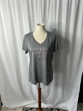 Under Armour HeatGear Gray Graphic V-Neck Athletic Tee Size Large